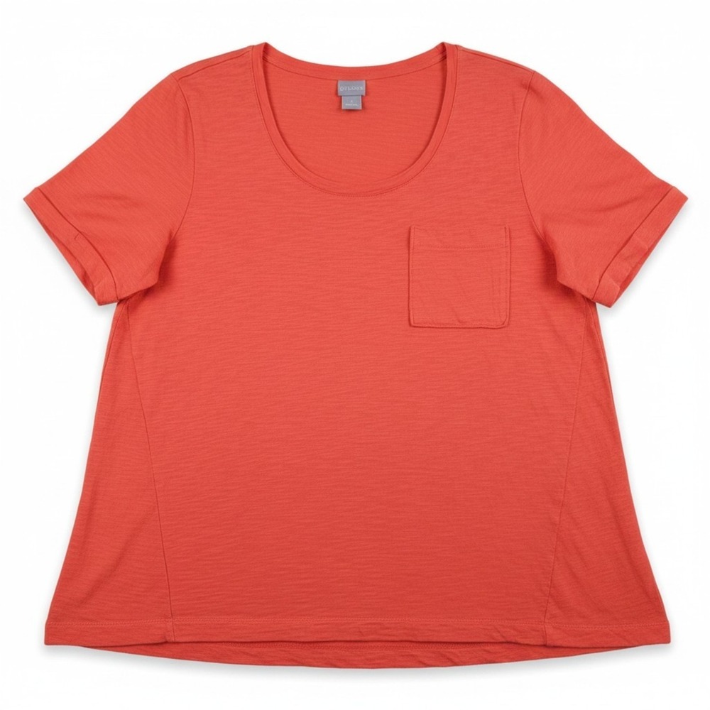 Chicos Shirt Women 3 US XL Orange Chest Pocket Cotton Blend Slub Tee Capsule Top